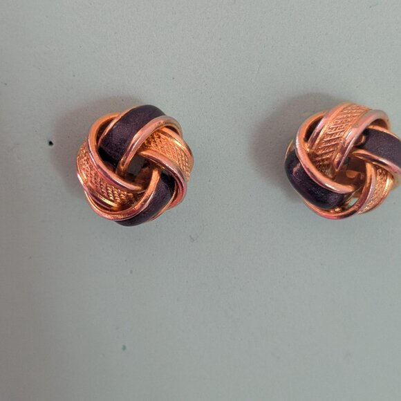 Vintage Rose Gold Knot Earrings - Classic Love Knot Studs - Picture 1 of 4